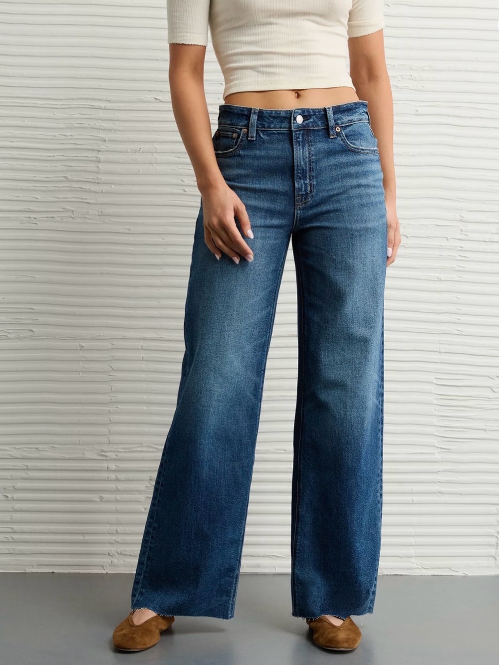 AE Dreamy Drape Stretch Super High-Waisted Baggy Wide-Leg Jean 12 R
